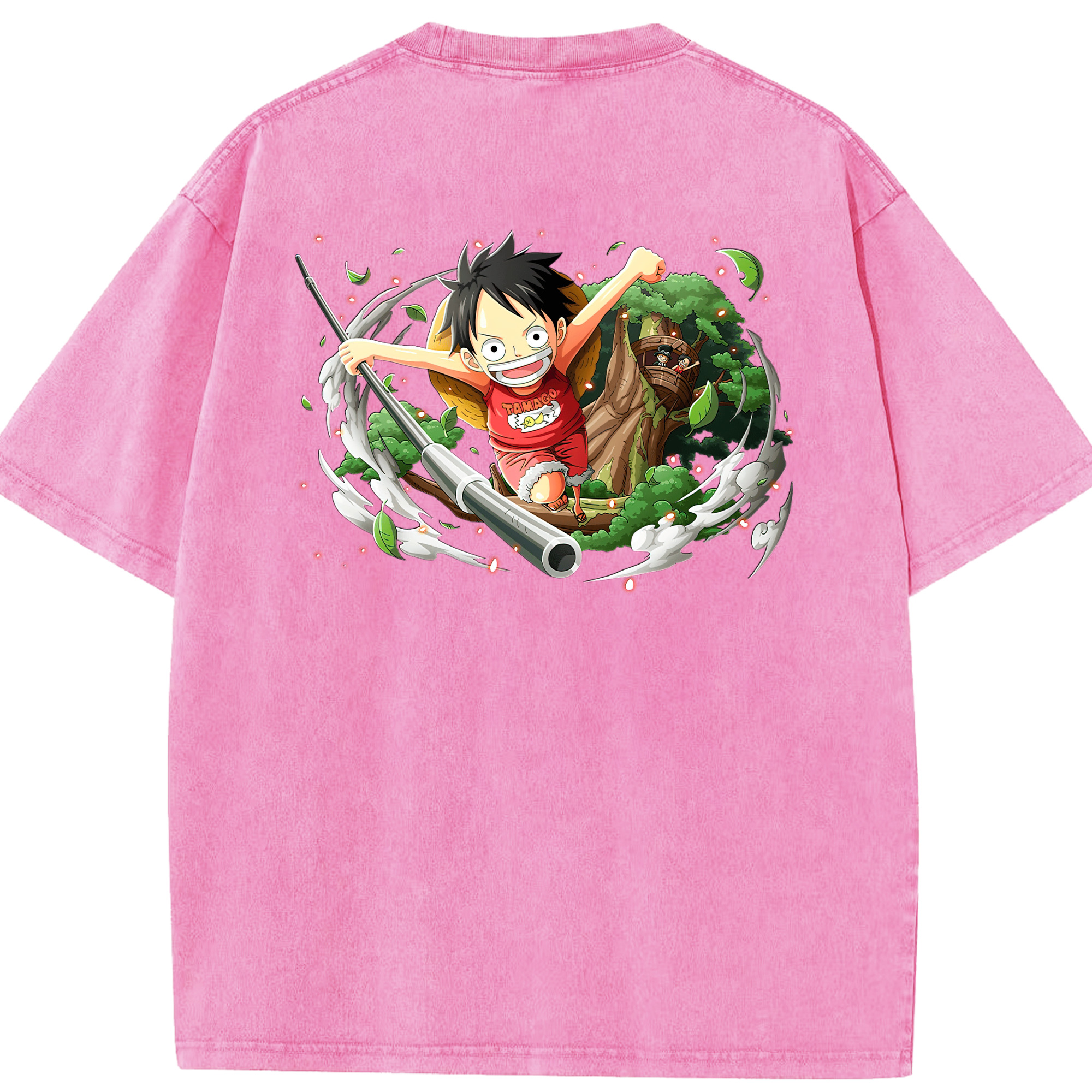ワンピース モンキー・D・ルフィ ONE PIECE Monkey D. Luffy 綿100% ヴィンテージ風 半袖Tシャツ（背面プリント）